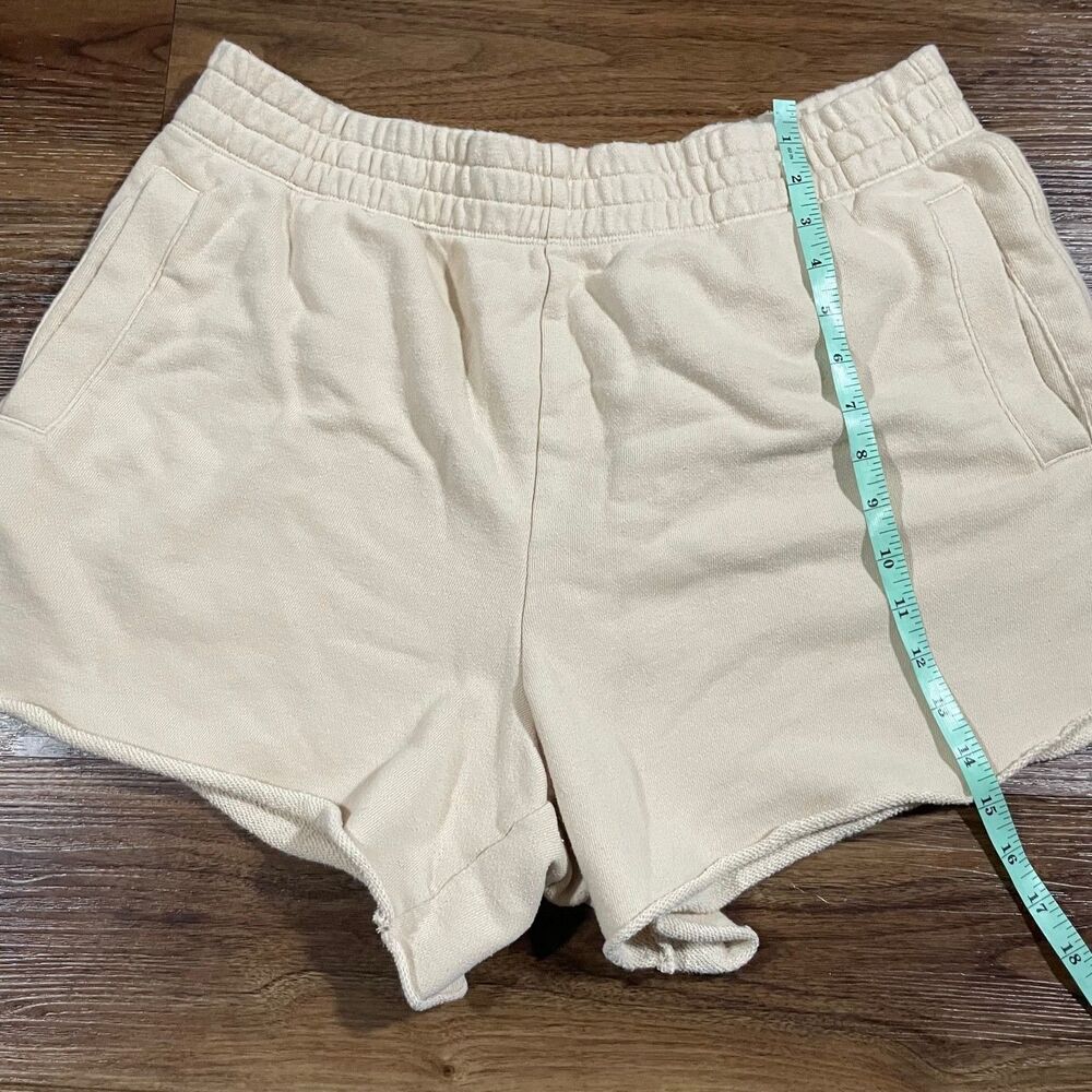 Aerie High Rise Lounge Sweat Shorts Cut Off Pockets Women's Size XL Tan Beige - Picture 3 of 8